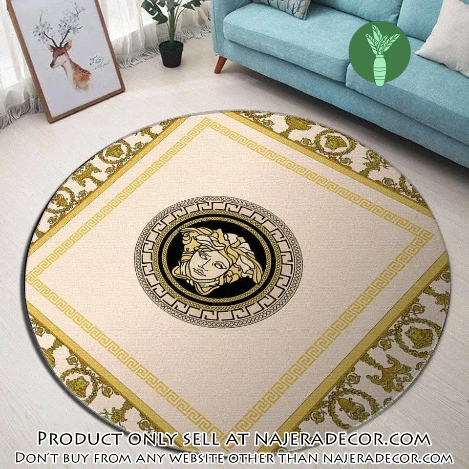 Versace medusa pattern yellow luxury brand fashion round rug carpet home decor njr2700475